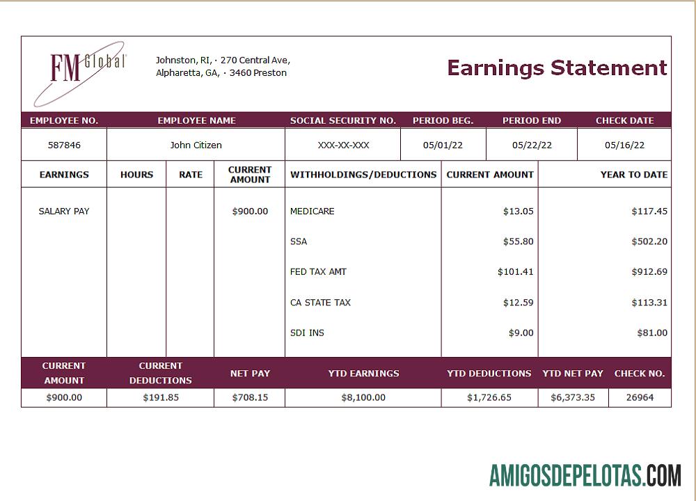 Declaração de ganhos da companhia de seguros dos EUA baixar para verificação